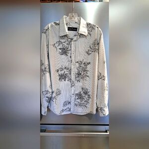 Malibu Cowboy Button Up Shirt Floral Print Western Cotton Striped Rodeo Large